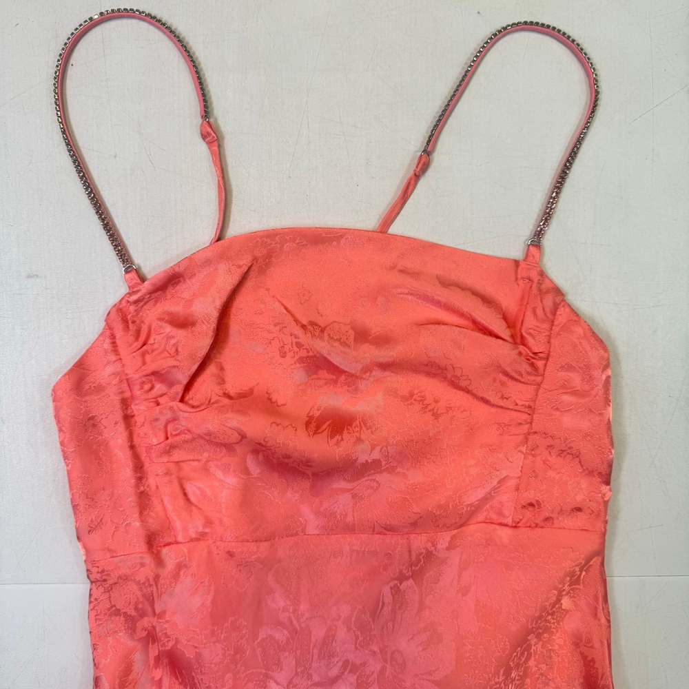 FOR LOVE & LEMONS Gabrielle Mini Dress Pink Satin Floral Rhinestone Strap XS - Picture 4 of 9